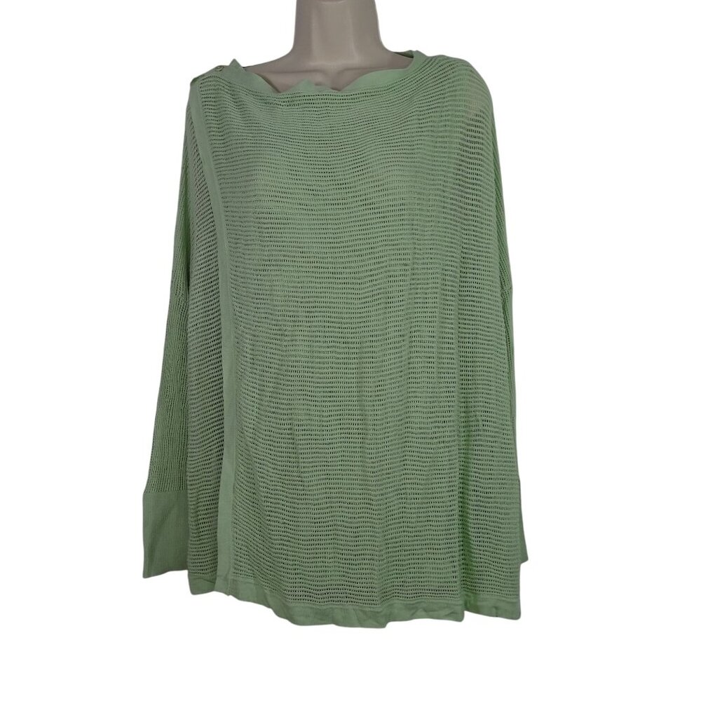 Light Green Open Knit Sweater Women Size L Long Sleeve Boatneck